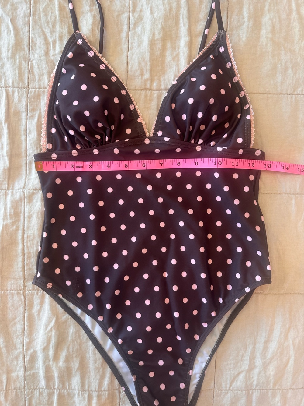 Brown Polka Dot One-Piece Swimsuit with Pink Dots - Women Swim - Picture 5 of 7